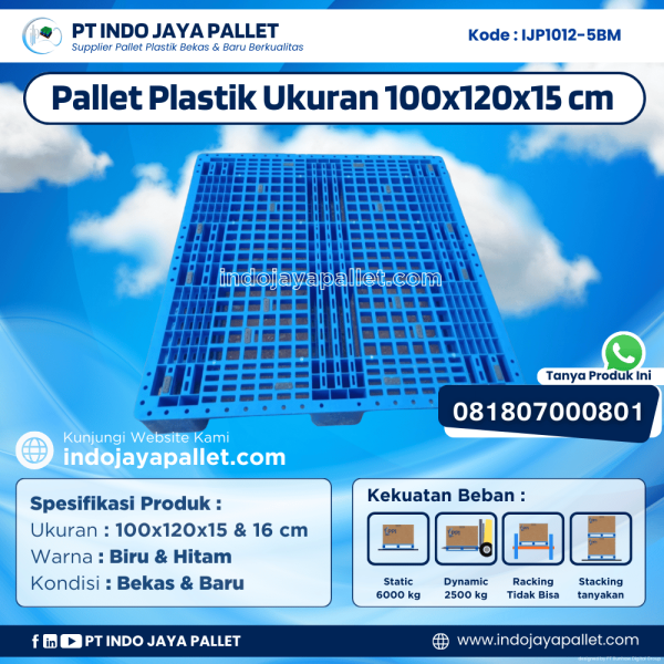Pallet Plastik Bekas & Baru 100x120x15 [IJP1012-5BM]